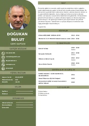 Gemi Kaptanı CV Örnekleri cv indir